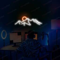 Mountain With Sunset Neon Sign, Desert Sunset Living Room, Interior Design, Sign Wall Art, Decoration - thumbnail 2