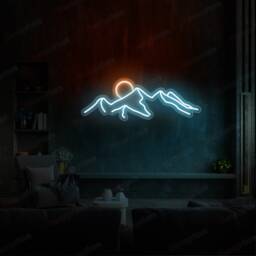 Mountain With Sunset Neon Sign, Desert Sunset Living Room, Interior Design, Sign Wall Art, Decoration - thumbnail 3