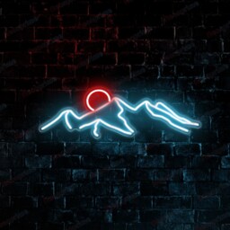Mountain With Sunset Neon Sign, Desert Sunset Living Room, Interior Design, Sign Wall Art, Decoration - thumbnail 1