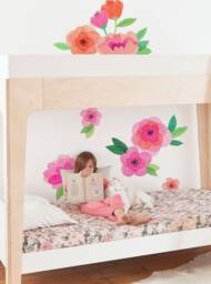 Watercolor Flower Wall Stickers Orange Pink Blooms, Kids Room Decor - thumbnail 1