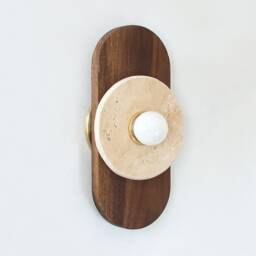 Oval Walnut & Round Travertine Stone Sconce Light Vanity Wall Kitchen Foyer Lamp - thumbnail 4