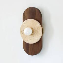 Oval Walnut & Round Travertine Stone Sconce Light Vanity Wall Kitchen Foyer Lamp - thumbnail 2