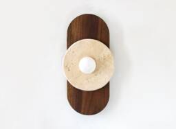 Oval Walnut & Round Travertine Stone Sconce Light Vanity Wall Kitchen Foyer Lamp