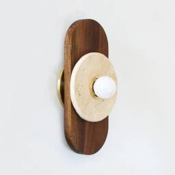 Oval Walnut & Round Travertine Stone Sconce Light Vanity Wall Kitchen Foyer Lamp - thumbnail 3