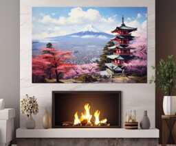 Chureito Pagoda in Fujiyoshida Abstract Canvas Print, Japan Wall Decor, Asian Architecture, Japanese Art, Framed & Ready To Hang - thumbnail 1