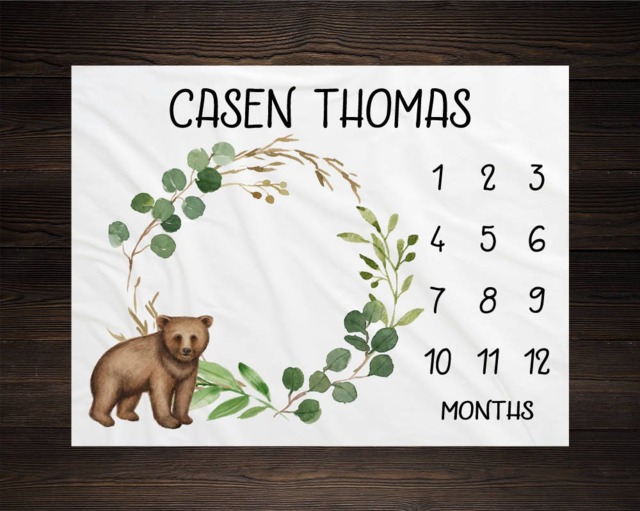 Woodland Milestone Blanket Monthly Growth Tracker Soft Fleece Bear Baby Shower Gift Newborn Watch Me Grow Boy - image 1