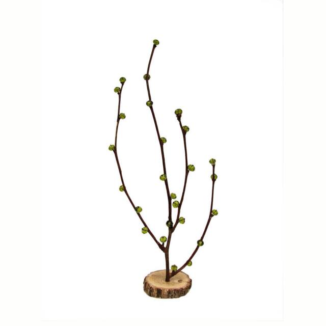 Eco-Friendly Rustic Twig Peridot Glass Green Bonsai With Oak Base Centerpiece By Tanja Sova - image 1