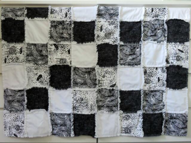 Zebra Baby Rag Quilt Black & White African Safari Crib Blanket - image 1