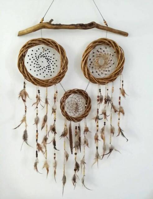 Rustic Dream Catcher Wall Hanging Wood Root & Feather Boho Decor - image 1