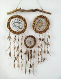 Rustic Dream Catcher Wall Hanging Wood Root & Feather Boho Decor - thumbnail 1