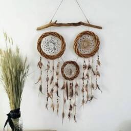Rustic Dream Catcher Wall Hanging Wood Root & Feather Boho Decor - thumbnail 2