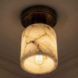 Alabaster Ceiling Light Flush Mount, Natural Stone Shade Fixture, Brass Finish Lamp, Modern Minimalist Lighting - thumbnail 3