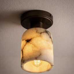 Alabaster Ceiling Light Flush Mount, Natural Stone Shade Fixture, Brass Finish Lamp, Modern Minimalist Lighting - thumbnail 2