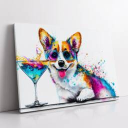 Corgi Toasting Drink Dog Pet Abstract Modern Painting Wall Art, Framed Canvas Poster Print, Home Kitchen Office Room Decor, Gifts - thumbnail 2