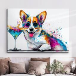 Corgi Toasting Drink Dog Pet Abstract Modern Painting Wall Art, Framed Canvas Poster Print, Home Kitchen Office Room Decor, Gifts - thumbnail 1