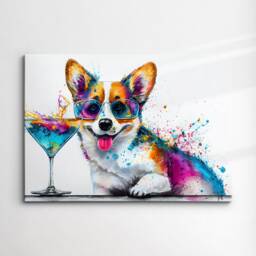 Corgi Toasting Drink Dog Pet Abstract Modern Painting Wall Art, Framed Canvas Poster Print, Home Kitchen Office Room Decor, Gifts - thumbnail 3