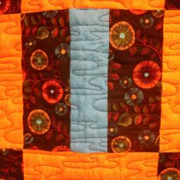 "Handmade Cotton Throw Quilt Blue, Orange, Black Lap Quilt - 47"" X 61" - thumbnail 3