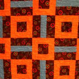 "Handmade Cotton Throw Quilt Blue, Orange, Black Lap Quilt - 47"" X 61" - thumbnail 2
