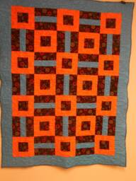 "Handmade Cotton Throw Quilt Blue, Orange, Black Lap Quilt - 47"" X 61" - thumbnail 1