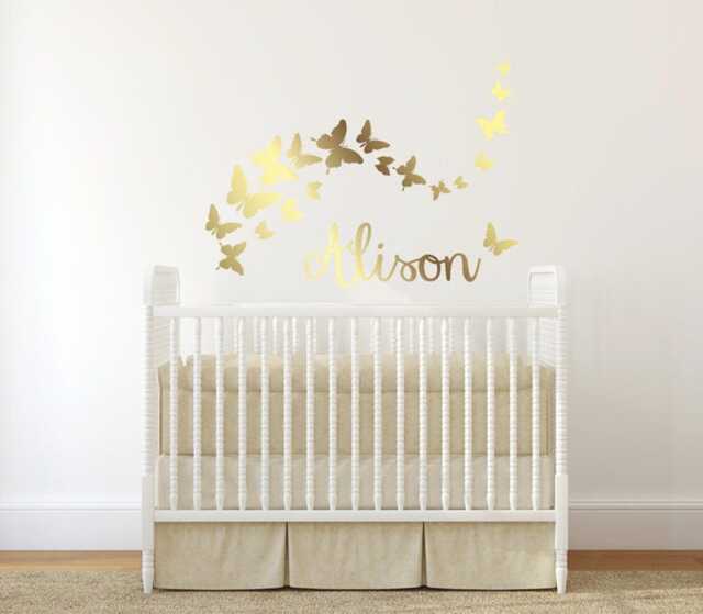 Gold Butterfly Decal Personal Name Baby Girl Room Decor Floral Wall Decals Sticker Stick On Art Decalisland -Butterflies Sd 095 - image 1