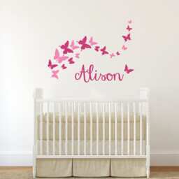 Gold Butterfly Decal Personal Name Baby Girl Room Decor Floral Wall Decals Sticker Stick On Art Decalisland -Butterflies Sd 095 - thumbnail 2