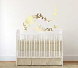 Gold Butterfly Decal Personal Name Baby Girl Room Decor Floral Wall Decals Sticker Stick On Art Decalisland -Butterflies Sd 095 - thumbnail 1