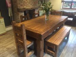 Chunky Dining Table & Chairs. French Oak