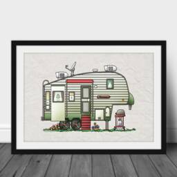 Fifth Wheel Camper - Travel Trailer Van Vanlife Happy Art Print Whimsical Wall Decor Glamping - thumbnail 3