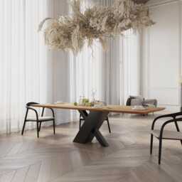 Oak Modern Dining Table With Metal Base 0120 - thumbnail 1