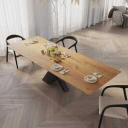 Oak Modern Dining Table With Metal Base 0120 - thumbnail 3