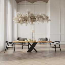 Oak Modern Dining Table With Metal Base 0120 - thumbnail 2