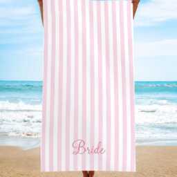 Bride Beach Towel, Personalised Bachelorette Pink Stripe Bridal Shower Gift, Honeymoon Squad - thumbnail 2