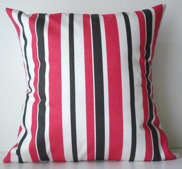 New 18x18 Inch Designer Handmade Pillow Case in Pink & Grey Stripes
