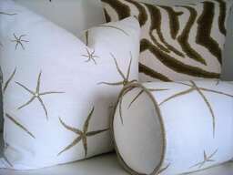 Seastars Coastal Pillow Cover - Neutral Textured White /Taupe Cotton - thumbnail 1
