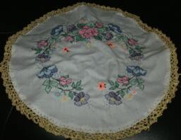 Hand Embroidered Dresser Scarves, Crocheted Lace Edging, Set Of Two - 15 Inches Each - thumbnail 1