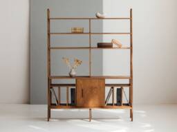 Mid Century Bookcase, Minimalist Record Player Stand With Vinyl Storage, Wooden Bookcase 143 cm, Custom Size - thumbnail 1