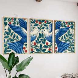 Blue Bird Wall Art Set Of 3 - Mediterranean Olive Branch Prints Peaceful Dove Artwork Elegant Botanical Decor For Living Room Or Bedroom - thumbnail 2