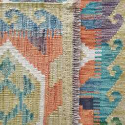 Handmade Wool Kilim Rug, Tribal Geometric Design, Multicolour Artisan Afghan Flatweave 150x100 cm - thumbnail 3