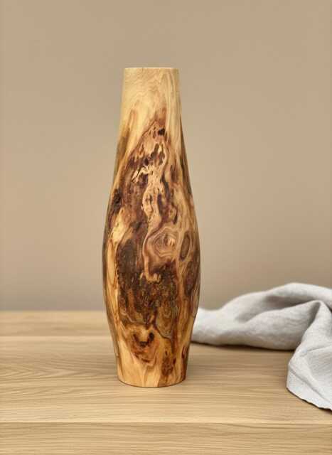 Tall Hand-Turned Burr Elm Wooden Vase - 5Th Anniversary - Wood Gift, Scandinavian Minimalist Decor - image 1