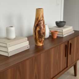 Tall Hand-Turned Burr Elm Wooden Vase - 5Th Anniversary - Wood Gift, Scandinavian Minimalist Decor - thumbnail 2