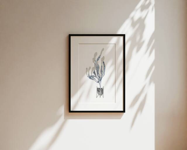 Floral Art Print, Handmade Collage With Fine Naturalistic Patterns, Minimalist Wall Hanging For Plant Lovers, Bathroom Decor - image 1