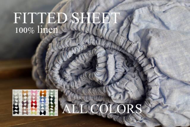 Linen Fitted Sheet in A Melange Blue Color Queen King Twin 100% Flax Softened Sheet Linen Bedding - image 1