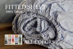 Linen Fitted Sheet in A Melange Blue Color Queen King Twin 100% Flax Softened Sheet Linen Bedding - thumbnail 1
