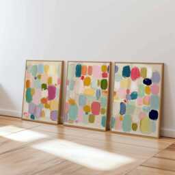 Colorful Abstract Wall Art Set Of 3, Modern Brushstroke Prints in Pastel & Bold Tones, Contemporary Minimalist Decor For Living Room