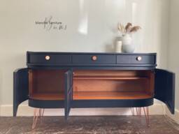 Mid Century Luxury Sideboard Nathan - Curved Teak Black Copper Hairpin Legs - thumbnail 1