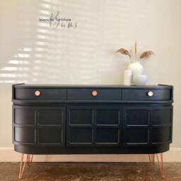 Mid Century Luxury Sideboard Nathan - Curved Teak Black Copper Hairpin Legs - thumbnail 2