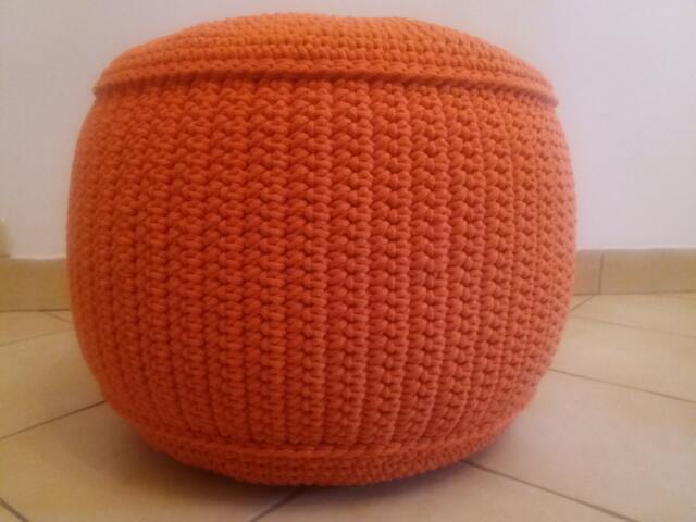 stuffed Crochet Cotton Pouf, Footstool Ottoman, 60cm - image 1
