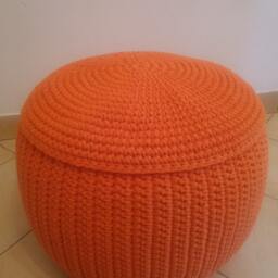 stuffed Crochet Cotton Pouf, Footstool Ottoman, 60cm - thumbnail 2