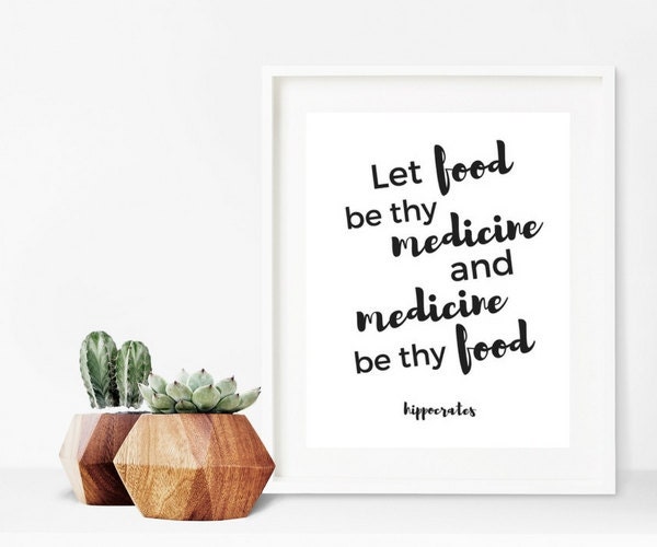 Let Food Be Thy Medicine Hippocrates Quote Printable Wall Art Black & White Office Home Decor Instant Download - image 1