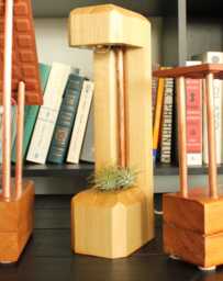 Geometric Crystal Lamp & Air Plant Holder Made Of Wood Copper - Poplar, Oak Or Checkerboard Pattern - thumbnail 1
